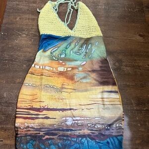 Halter top neck mini dress with knitted top